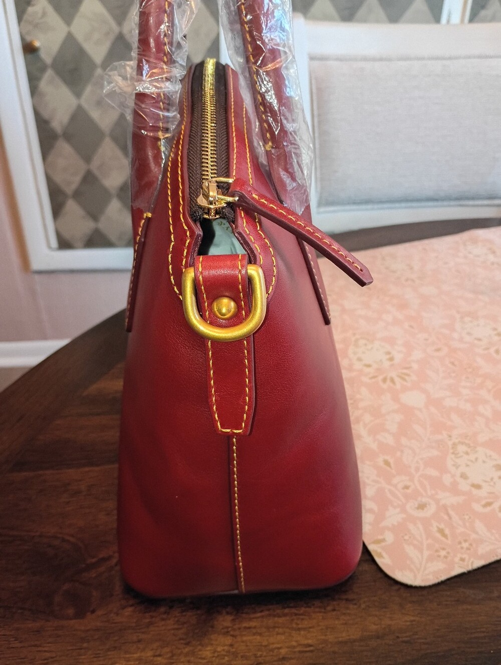 Dooney domed Florentine satchel in Bordeaux - Picture 12 of 17